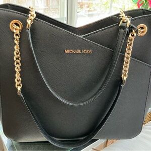 Michael Kors Black Tote with Gold Chain